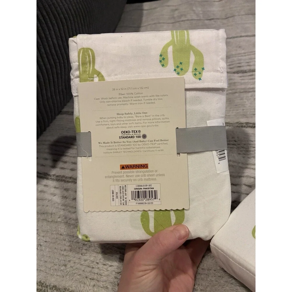 Fitted Crib Sheet Set Cloud Island 100% cotton w soft finish Green Cactus